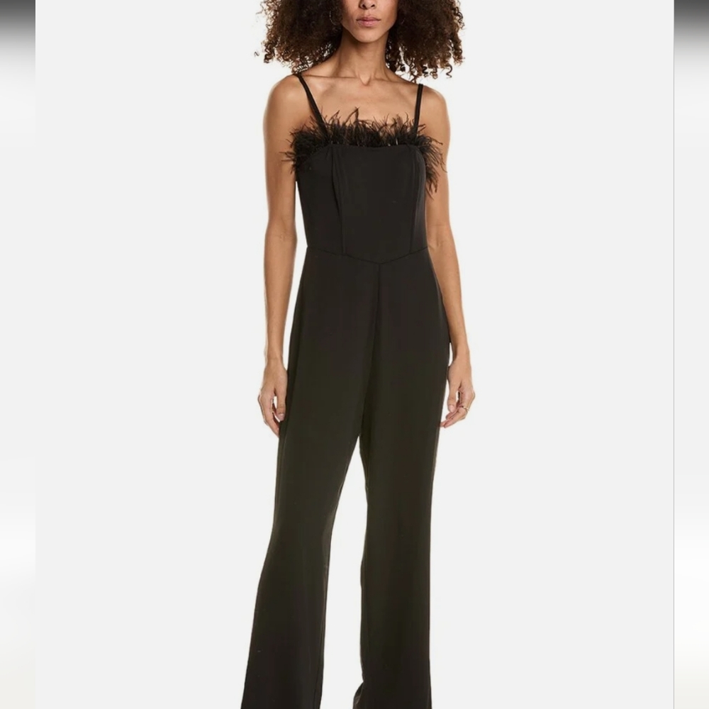 NWT Nicole Miller black jumpsuit with feather top detail - Picture 3 of 7